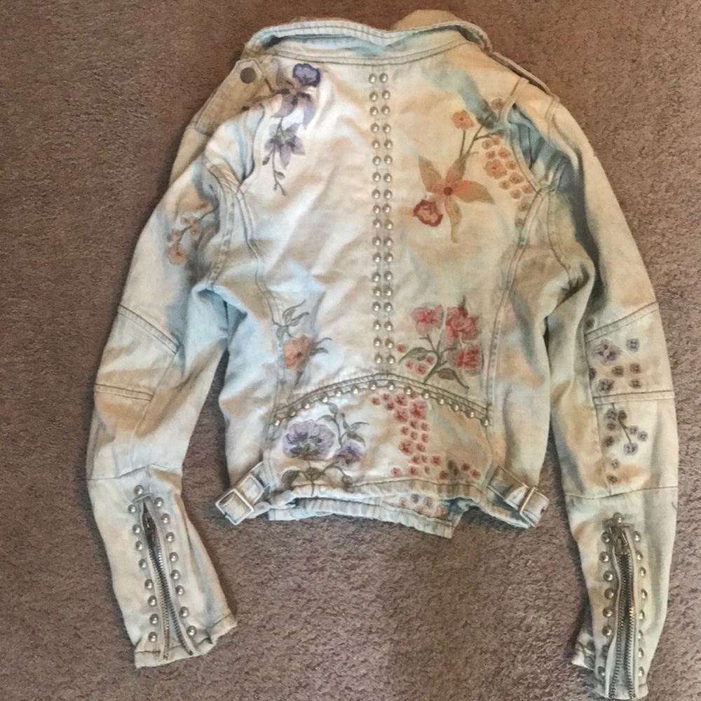 Blank NYC Embroidered Denim Moto Jacket